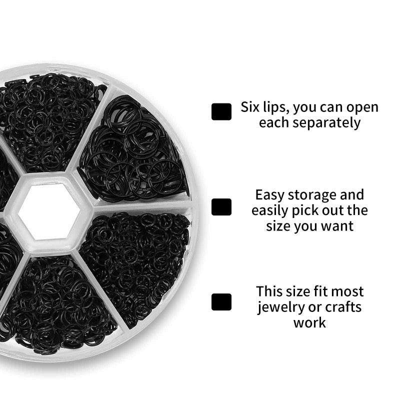 Vukasi 1100Pcs Open Jump Rings  Black Jump Rings Set 304 Stainless-Steel O Ring Connectors Open Rings for Bracelet Earrings Necklace Jewelry Making (4/5/6/7/8/10mm) - Image 3